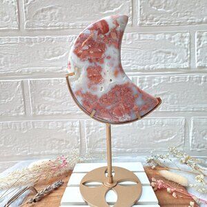 Beautiful Large Cotton Candy Pink Agate Druzy Moon with Stand